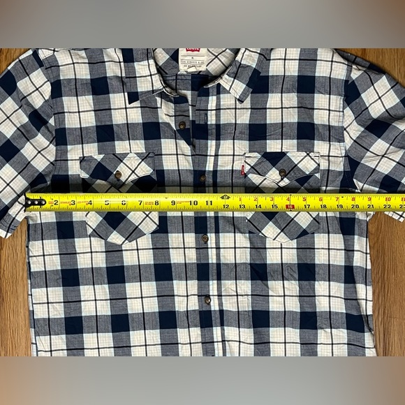 Levi’s Short Sleeve Mens Button Down Shirt Blue White Flannel Pattern XL Strauss - Picture 5 of 5